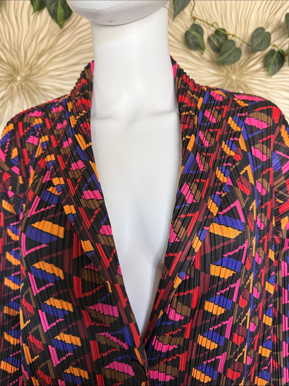 PLEATS PLEASE PETA-PETA Geometric Print Long Plisse Coat/JacketBlack,Multi-Color